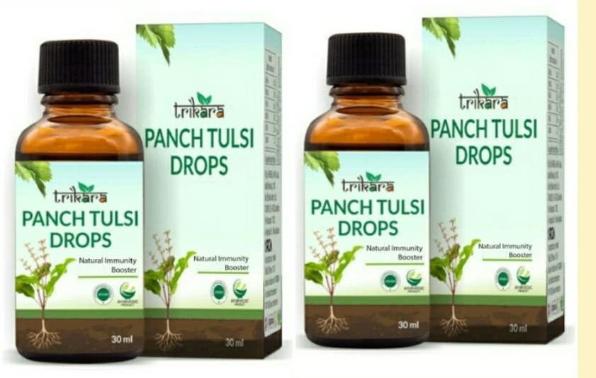 RCM Trikara Panch Tulsi Drop (Power of 5 Natural Tulsi Ram Tulsi, Shyam Tulsi, Vishnu Tulsi, Nimbu Tulsi and Van Tulsi,) -Immunity Booster_2X30ml_By RCM-(DE#2)_Pack of 2
