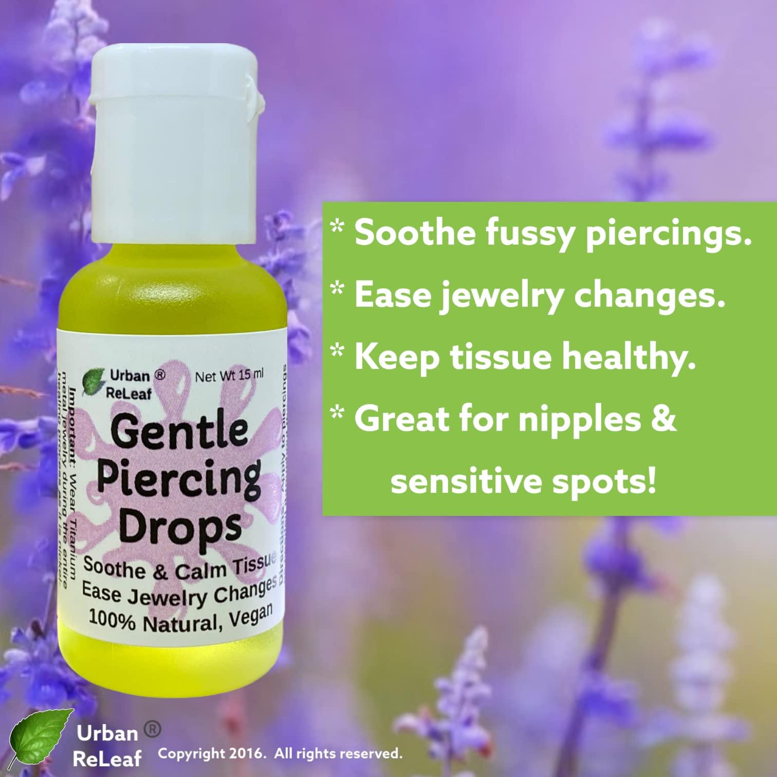 Urban ReLeaf Urban ReLeaf Gentle Piercing Drops ! Soothe & Calm Tissue, Ease Jewelry Changes, 100% Natural, Vegan. Perfect for Sensitive Skin. Effective Aftercare Oil for Ear & Body Piercings!