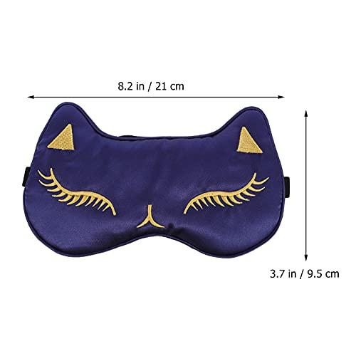 HEALLILY HEALLILY 1Pc Imitation Silk Blindfold Sleeping Shading Eye Blindfold Cartoon Cat Eye Blindfold with Adjustable Buckle for Home Office School Sleep (Navy)