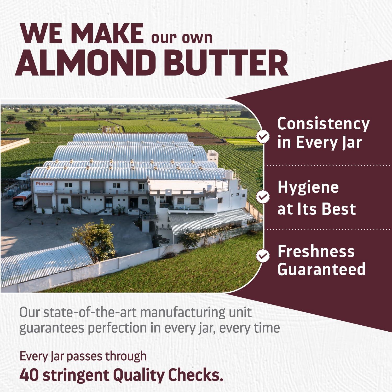 Pintola Pintola Almond Butter Crunchy 200g - All Natural Unsalted Butter, Healthy Almond Butter Unsweetened for Bread Spreads, Vegan Almond Butter