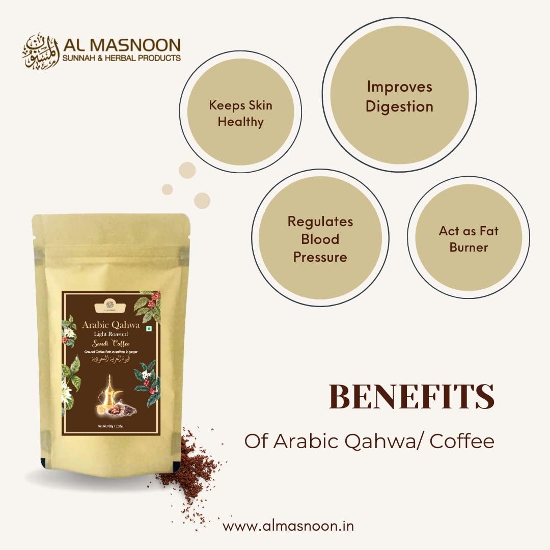 AL MASNOON Al Masnoon Saudi Qahwa Light Roasted Saudi Coffee|Ground Coffee Rich With Saffron & Ginger 100G (Pack Of 1) - Bag