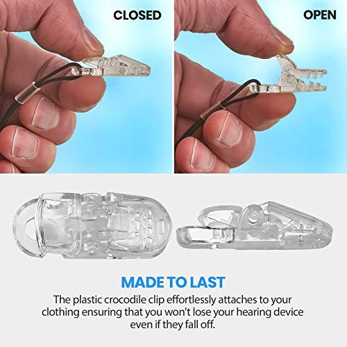 MEDca Hearing Aid Clip - Protective Holder with Anti Lost Lanyard Cord - Rope with Loops and Clip and Security Clip Ideal for Behind the Ear Hearing Aids and Personal Sound Amplifiers