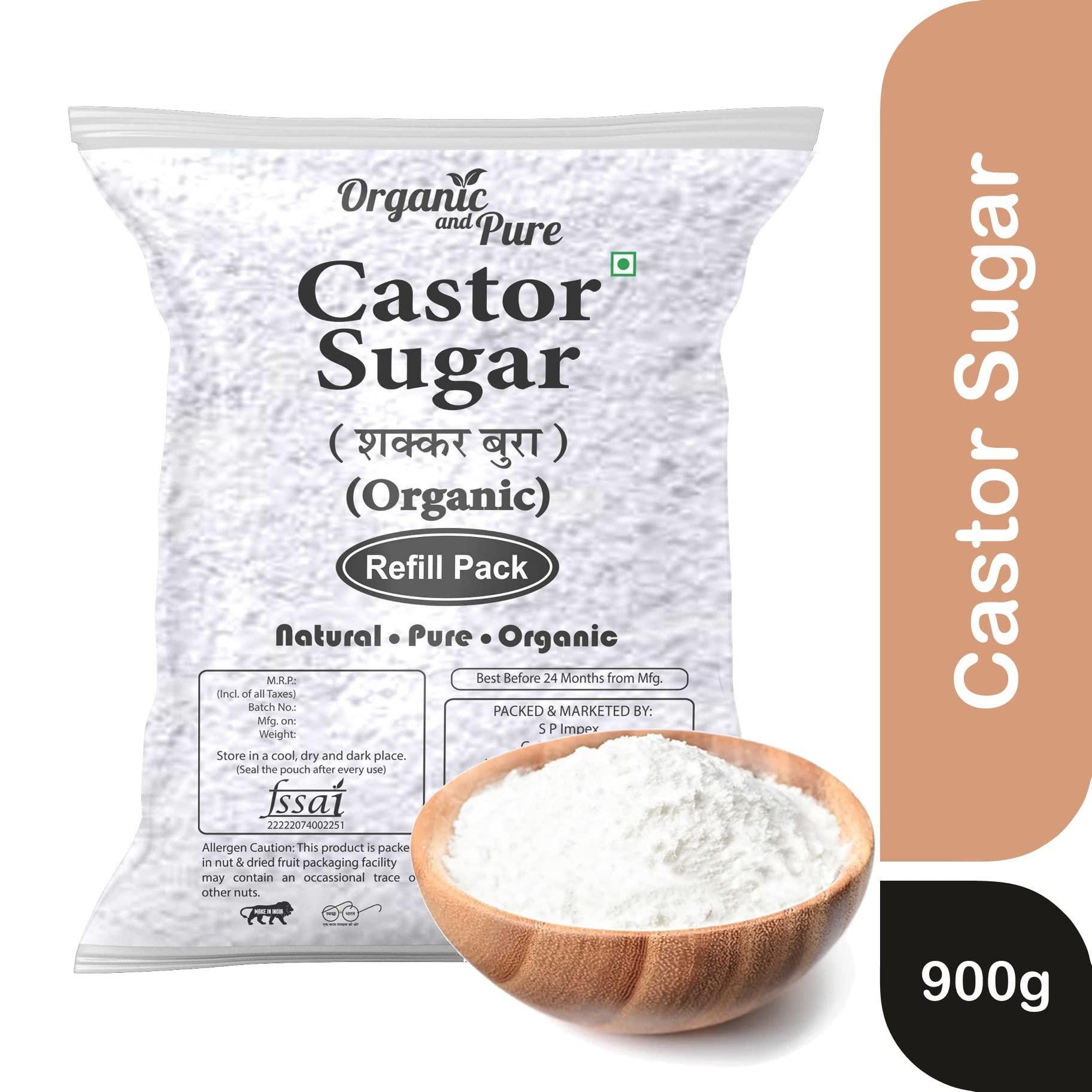 Organic and Pure Oragnic and Pure Castor Sugar | Bura Sugar Powder | Desi Shakkar Burada | Chini Ka Bura | Crushed Sugar (for Baking) (Refill Pack) 900g