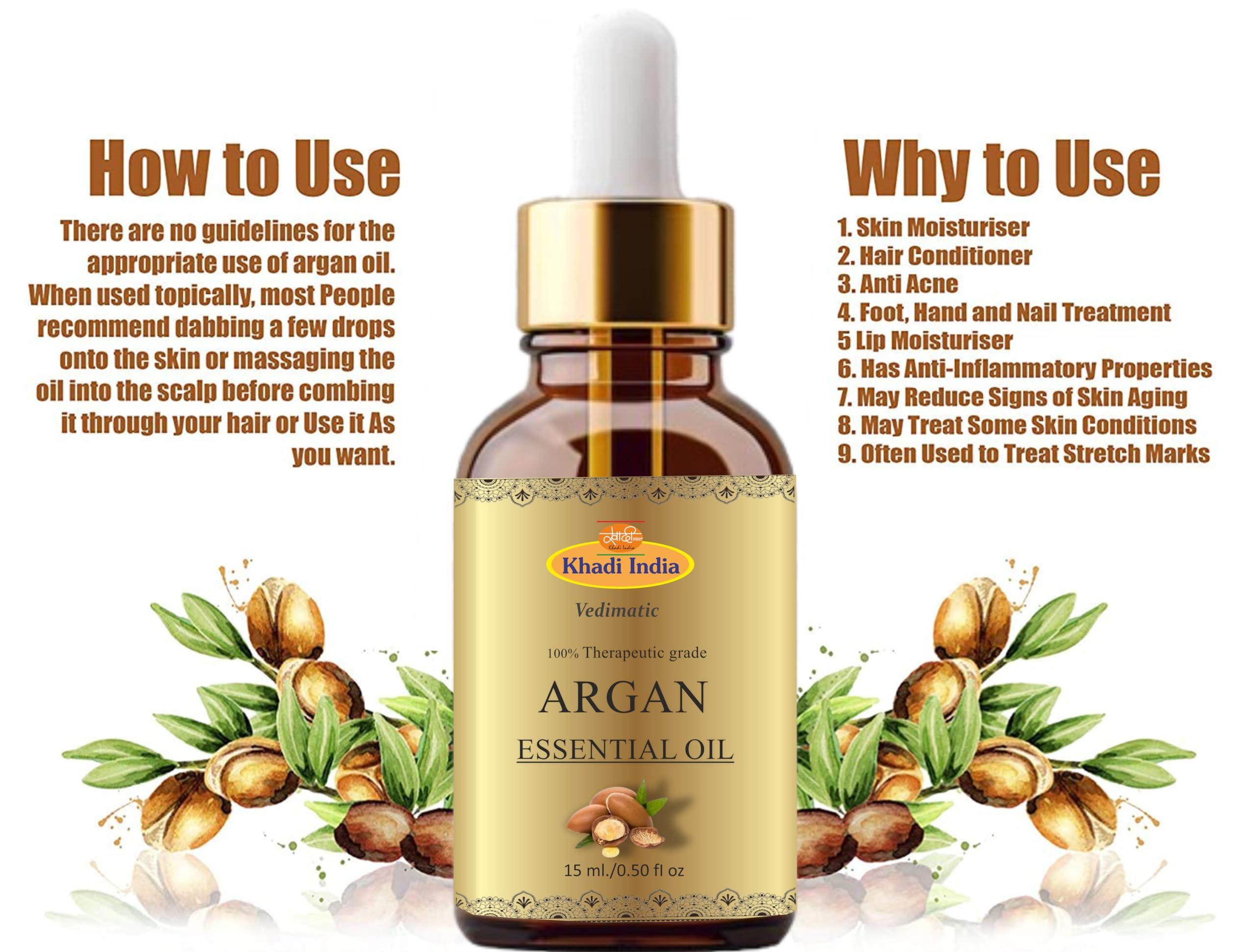 Generic Khadi 100% Pure Herbal Natural Moraccan Argan Oil, Cold Pressed Organic, for Skin, Hair & Anti-Ageing Face Care (Pack Of 1, 15ml., Argan)