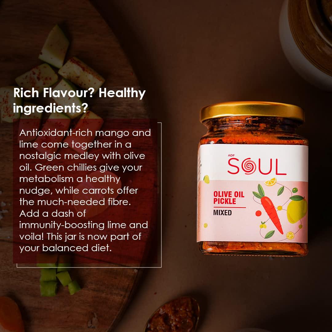ADF Soul Soul Pickle In Olive Oil Combo Pack of 3 (Mango Pickle 275 GM + Mixed Pickle 275 Gm + Date and Tamarind Chhutney 325 GM)