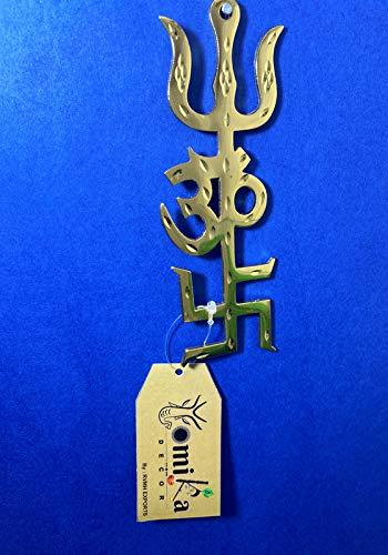 Vyomika Decor Vyomika Decor Pooja Samagri I Tri Shakti Yantra (Swastik Om Trishul) Brass 3.5 (Religious Item) I by Vyomika Decor Products