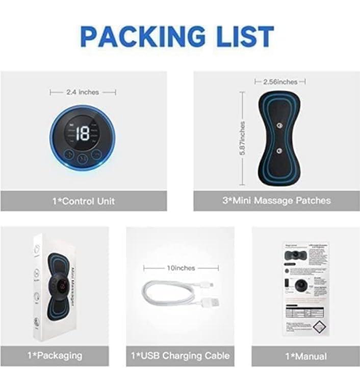 REBONICX REBONICX Full Body Mini Butterfly Tens Massager With 8 Modes, 19 Levels Electric Rechargeable Portable EMS Patch For Shoulder, Neck, Arms, Legs, Neck, Men/Women