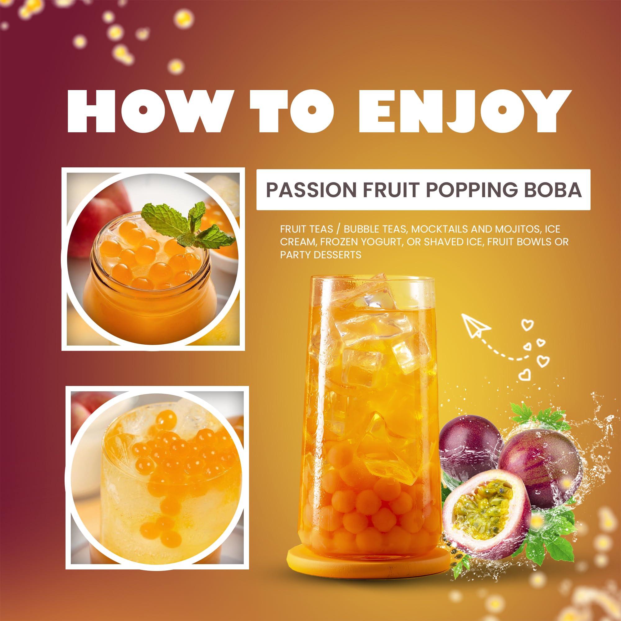 ZAWAA ZAWAA FOODS Popping Boba for Bubble Tea, Milkshakes, Ice Cream and Yogurt | Boba Tea Variety of Flavors - Vegan | Passion Fruit 1 kg with 10 Pieces Paper Straw