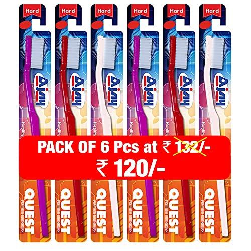 Raghav Lifestyle Products Ajay Quest manual toothbrush for adults (Pack of 6 Pcs) Hard,Multcolor