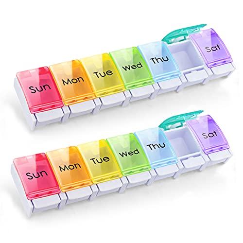 GOGOODA 2 Pcs Weekly Pill Organizer Arthritis Friendly (1 Time a Day), Travel 7 Day Pill Box Vitamin Organizer with Easy Push Button Design and Large Compartments to Hold Vitamins, Fish Oil, Medication