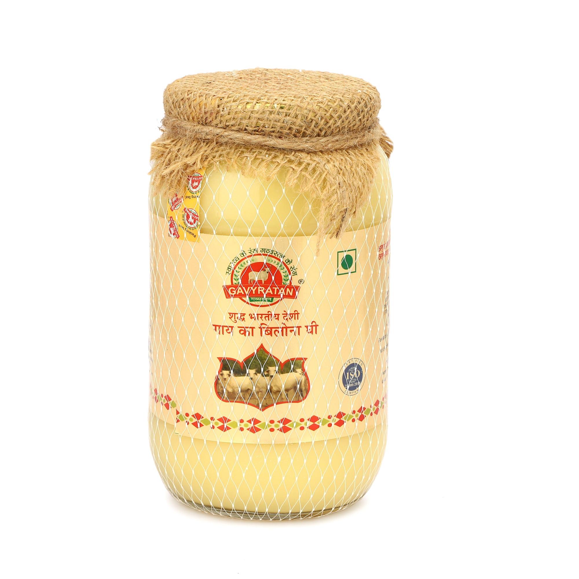 GAVYRATAN GAVYRATAN 100% Pure Tharparkar A2 Cow Ghee: Made Using Traditional Bilona Method in Glass Jar - Non GMO and Organic (Pack of 2)