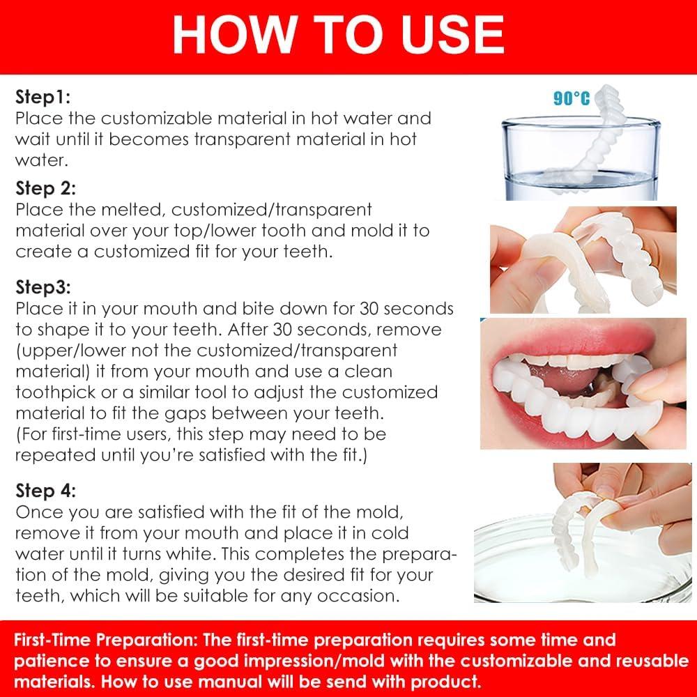 Zemiss Snap On Teeth Veneers Nonporous Dentures For Men Women Cover The Teeth Instant Confident Smile Temporary Teeth