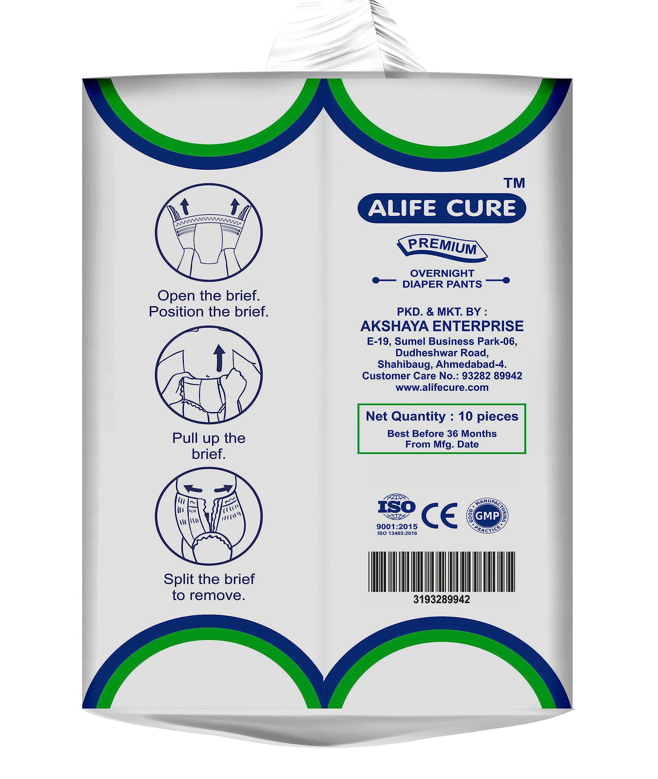 ALIFE CURE ALIFE CURE Unisex Overnight Premium Adult Diapers Pant Style 10 Pcs Non-woven Cottony Soft Fabric with High Absorbency