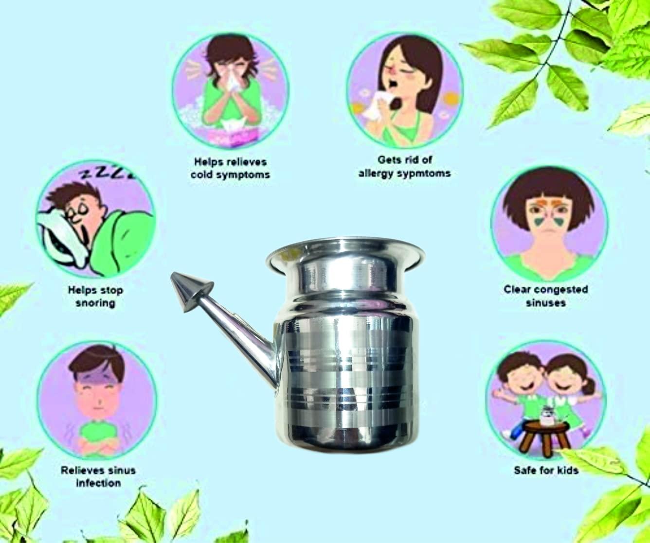 OREAYU OREAYU Big Size Stainless Steel Ayurvedic Jala Neti Pot for Sinus Congestion Sinus, Nose Irrigation and Cleaning (600 ml)