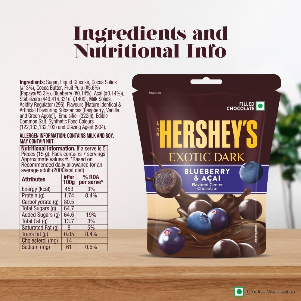 HERSHEY'S HERSHEY\'S Exotic Dark Blueberry & Acai Flavor| Dark Cocoa Rich Chocolates 100 G - Pack of 2 - 200 Gm