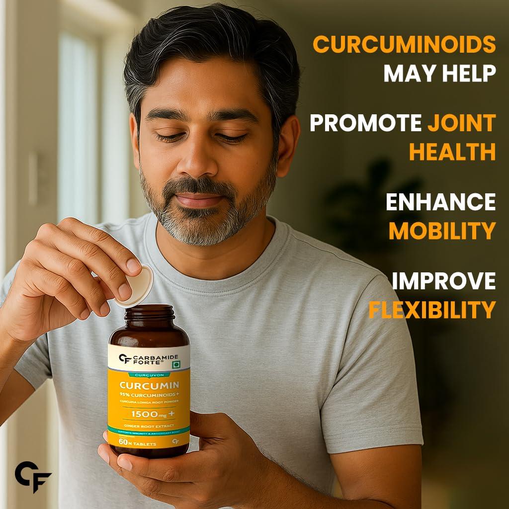 Carbamide Forte Carbamide Forte Curcumin Tablets with Piperine Tablets with 95% Curcuminoids |Anti inflammatory Supplement for Adults with Curcuma Longa, Turmeric Powder & Ginger 60 Veg Tablets (Pack of 3)