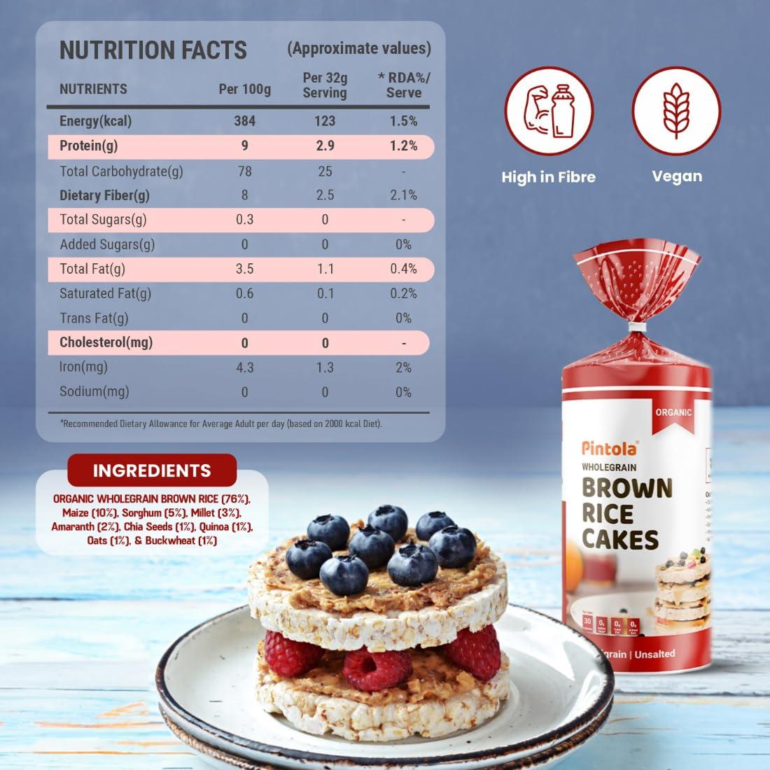 Pintola Pintola Combo-High Protein Dark Chocolate Creamy 1kg +Rice Cakes (Unsalted & Multigrain) (Pack of 2) (130g x 2), 100% Roasted Peanuts butter Chocolate Flavour,High in Protein With Organic Rice Cakes