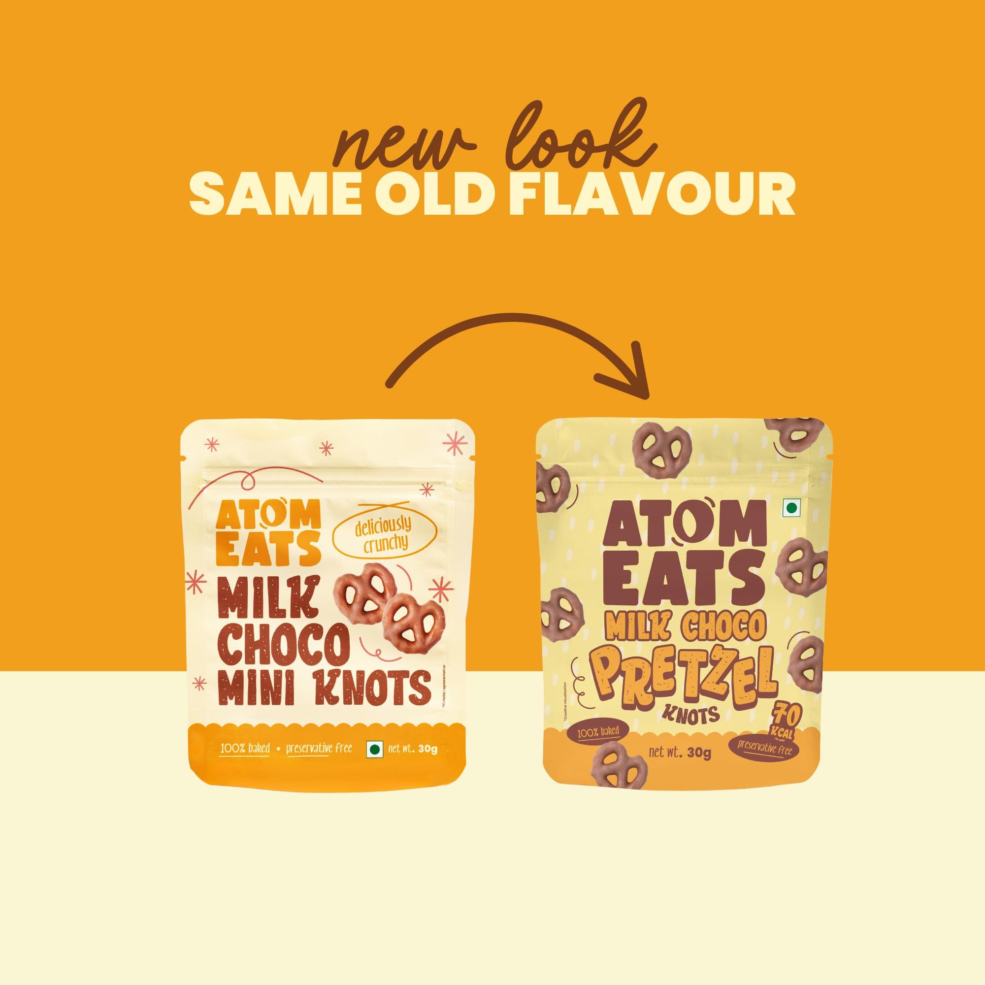 Atom Eats Atom Eats | Milk Choco Dipped Pretzels: Choco Dipped Mini Salted Pretzel Knots 100g - Rich Milk Chocolate - Perfect Snacks for Sharing, Parties - Imported Chocolates, Versatile Delight