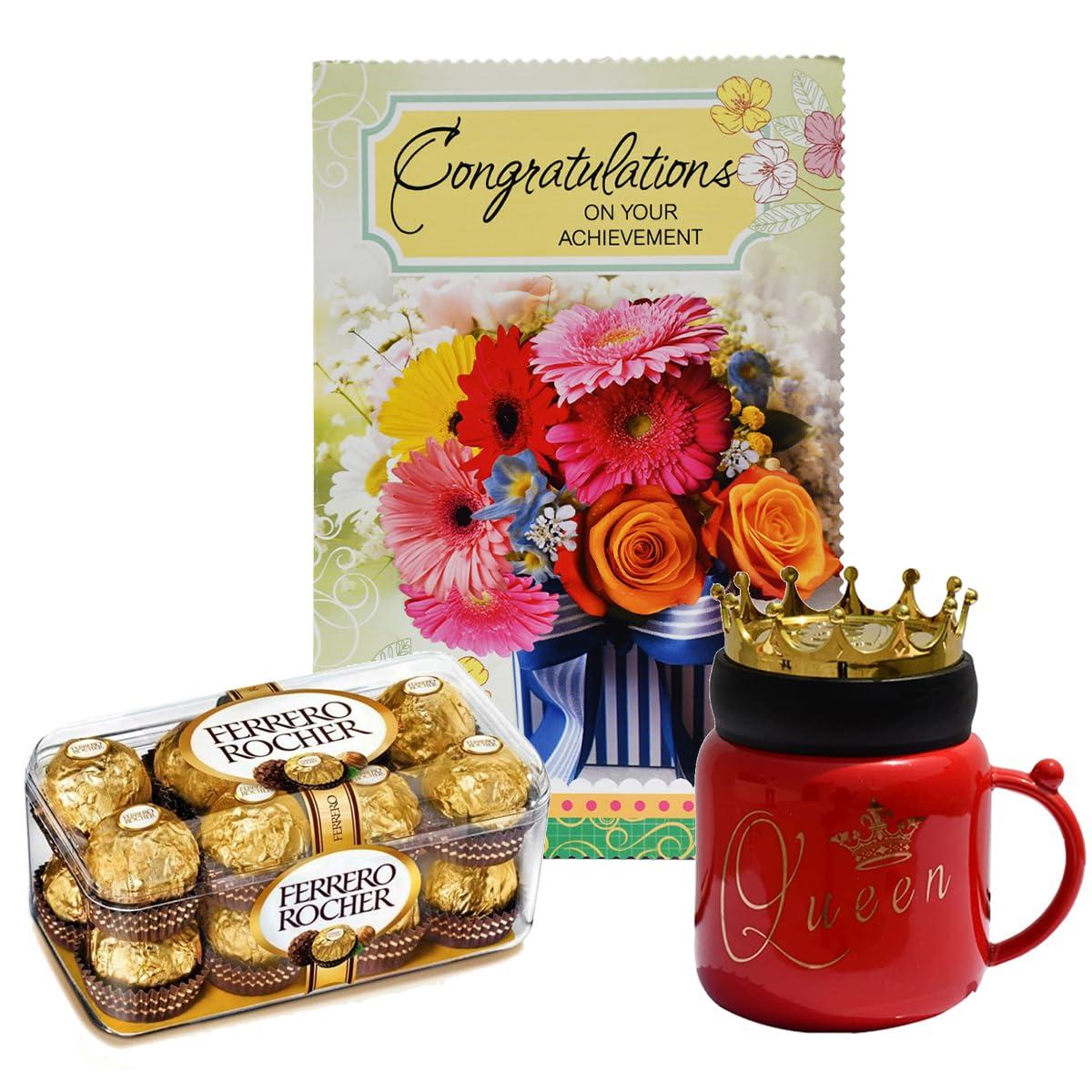 Saugat Traders Saugat Traders Congratulations Gift Set for Women and Girls - Gift Pack of Congratulations Greeting Card with Queen Crown Coffee Mug and Chocolate Box | Gift for Wedding Anniversary