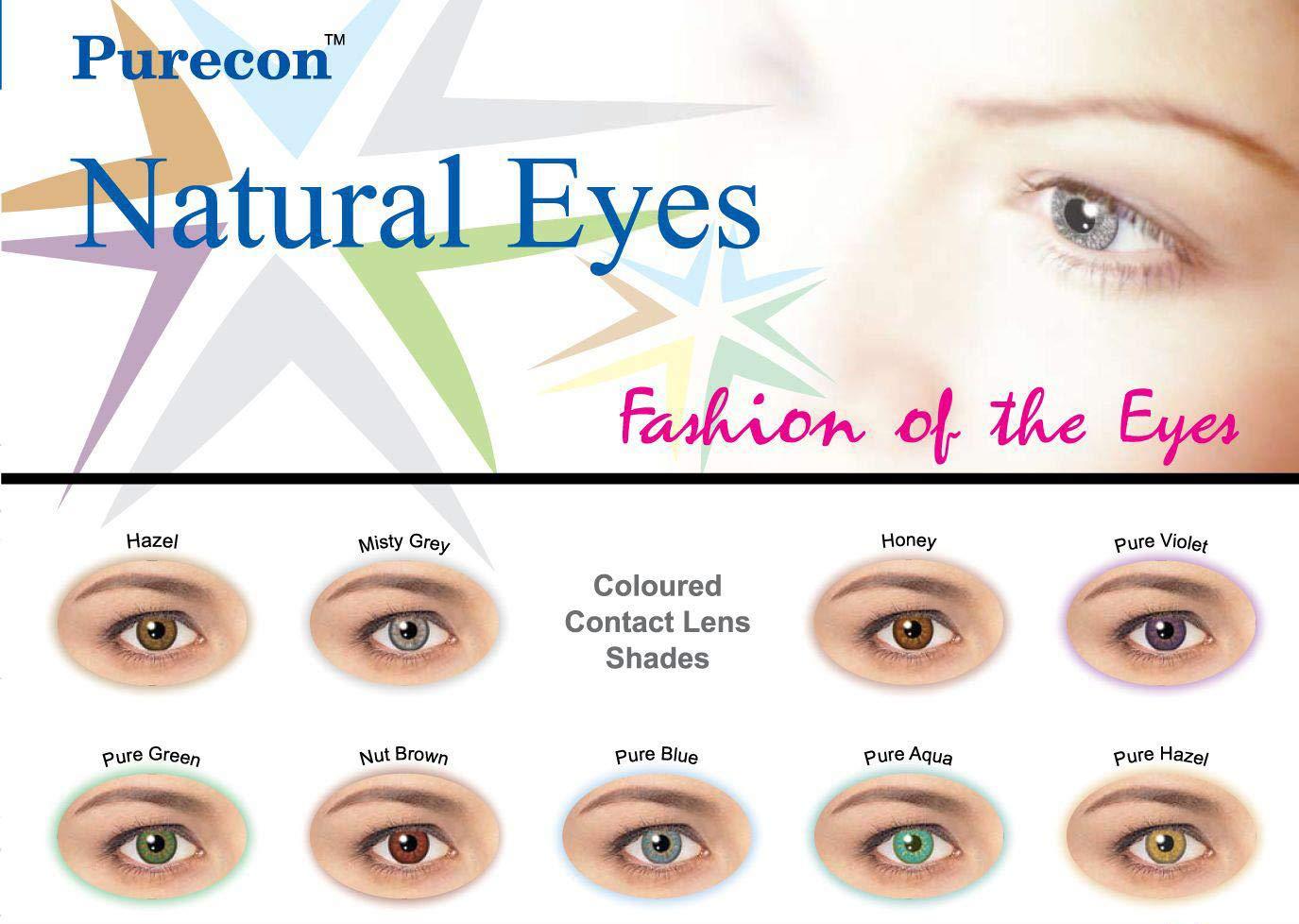 PURECON Purecon Natural Eyes coloured eye lens Soft Cosmetic Lenses for eyes (2 Lenses/Box) (Honey), with Complementary Welcome Kit