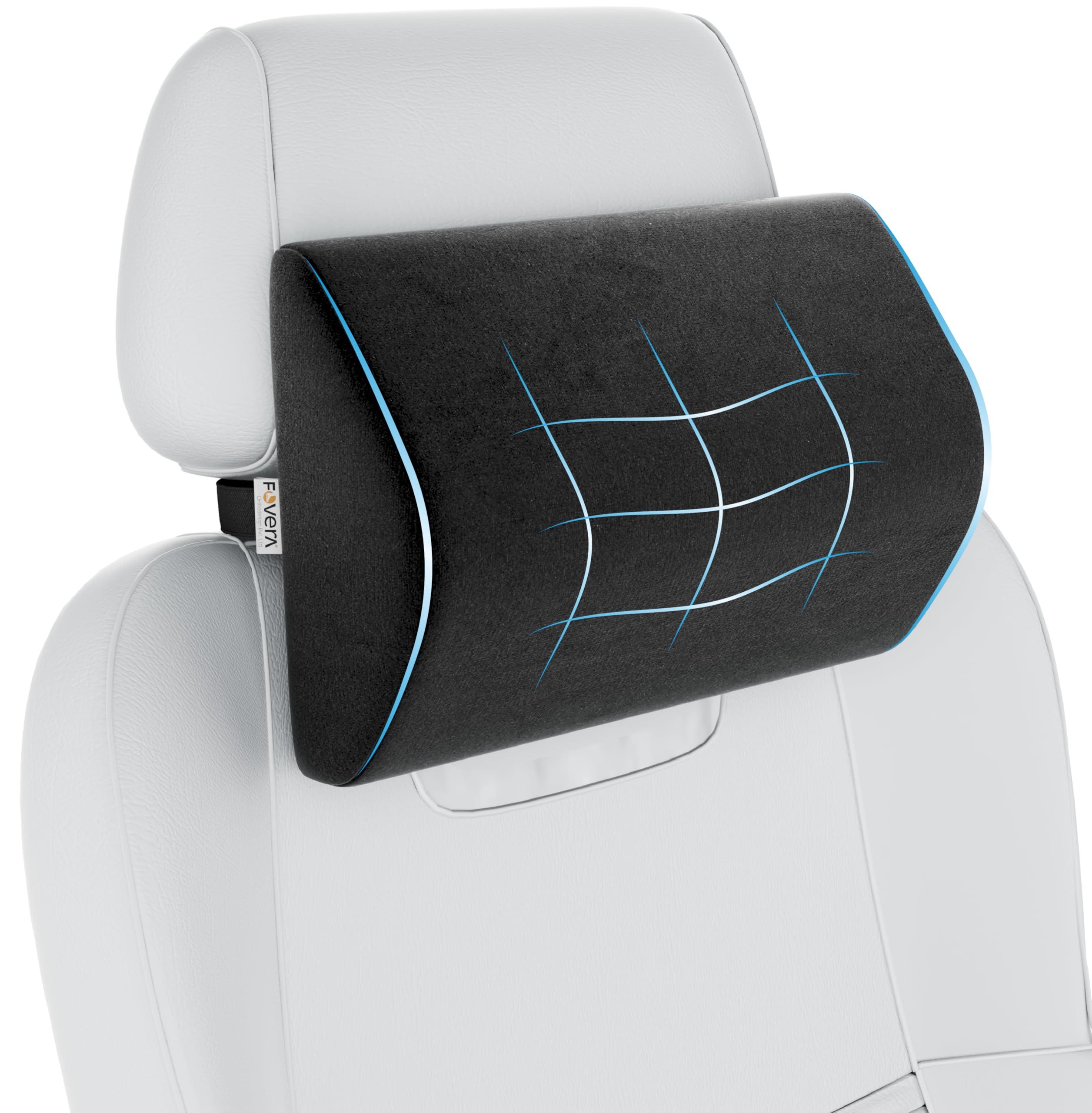 FOVERA FOVERA Car Neck Rest Pillow (Pack of 2) | 2 Years Warranty | Memory Foam Neck Pillow for Car, Car Seat Head Rest Cushion for Neck & Cervical Support - Relieves Neck Pain (Standard, Black)