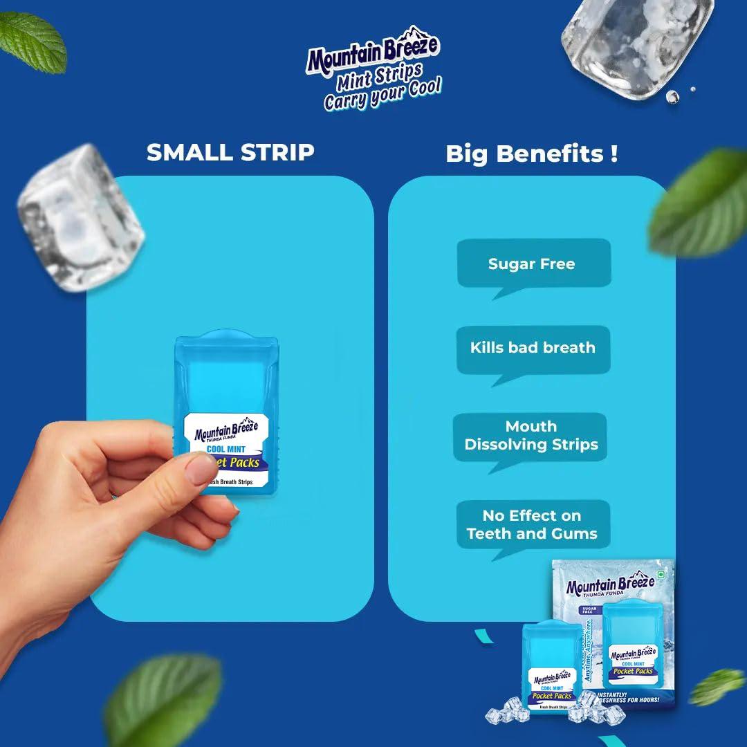 Mountain Breeze Mountain Breeze Oral Hygiene Mouth Freshener Sugar Free Coolmint Flavoured Breath Strips (18 Strips each Cassatte) - Pack of 1(12 Cassette).
