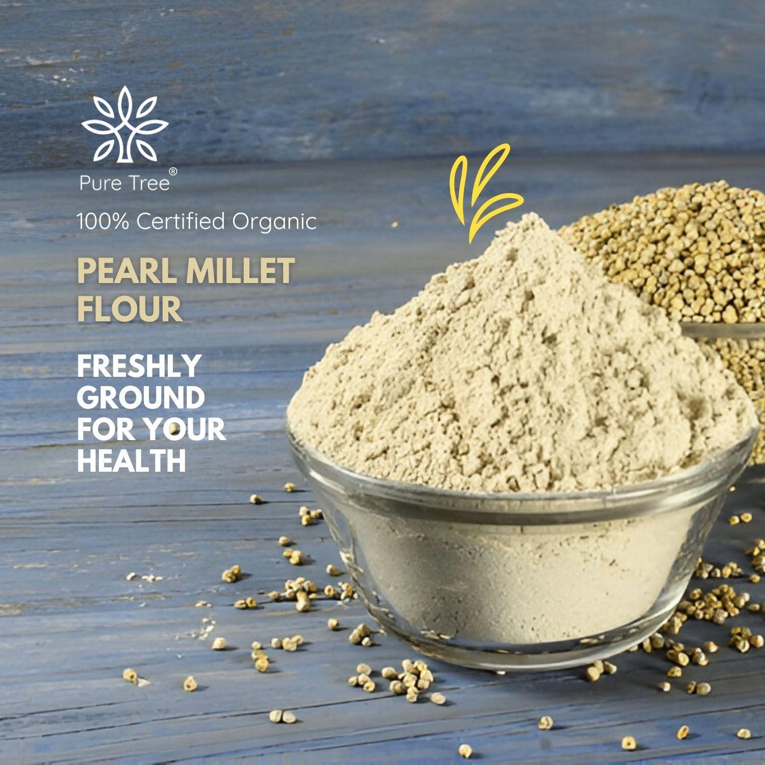 Pure Tree Pure Tree Certified Organic Bajra Flour Freshly Milled | 900 g | Bajra Atta | Gluten-Free Pearl Millet Organic Flour | Bajre Ka Atta | Millet Atta | Kambu Flour