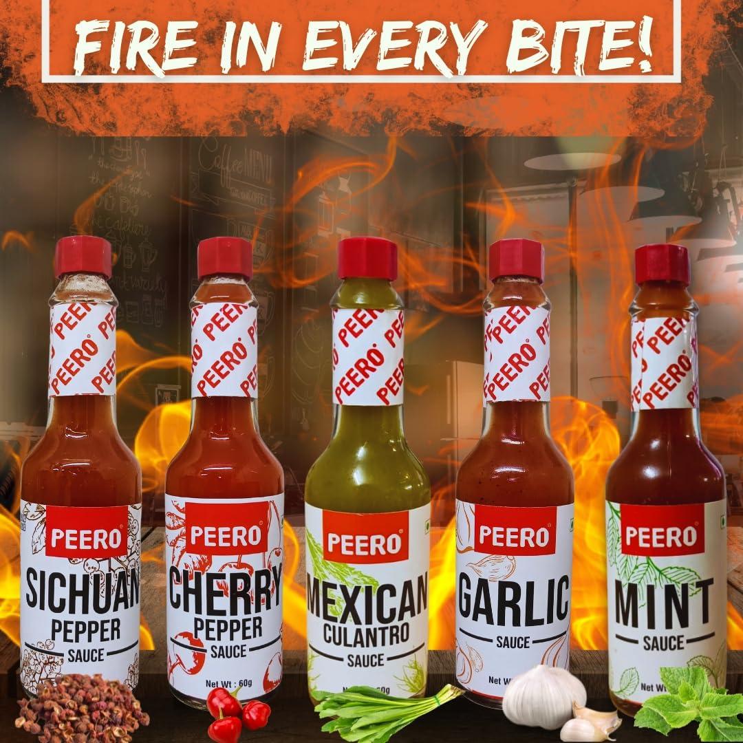 Peero PEERO Ultra Hot Sauce Combo, Sichuan Pepper + Garlic, Made With 100% Organic Dalle Khursani Chilli Pepper from Sikkim, Pack of 2 x 60 gm Bottle Each (120g)