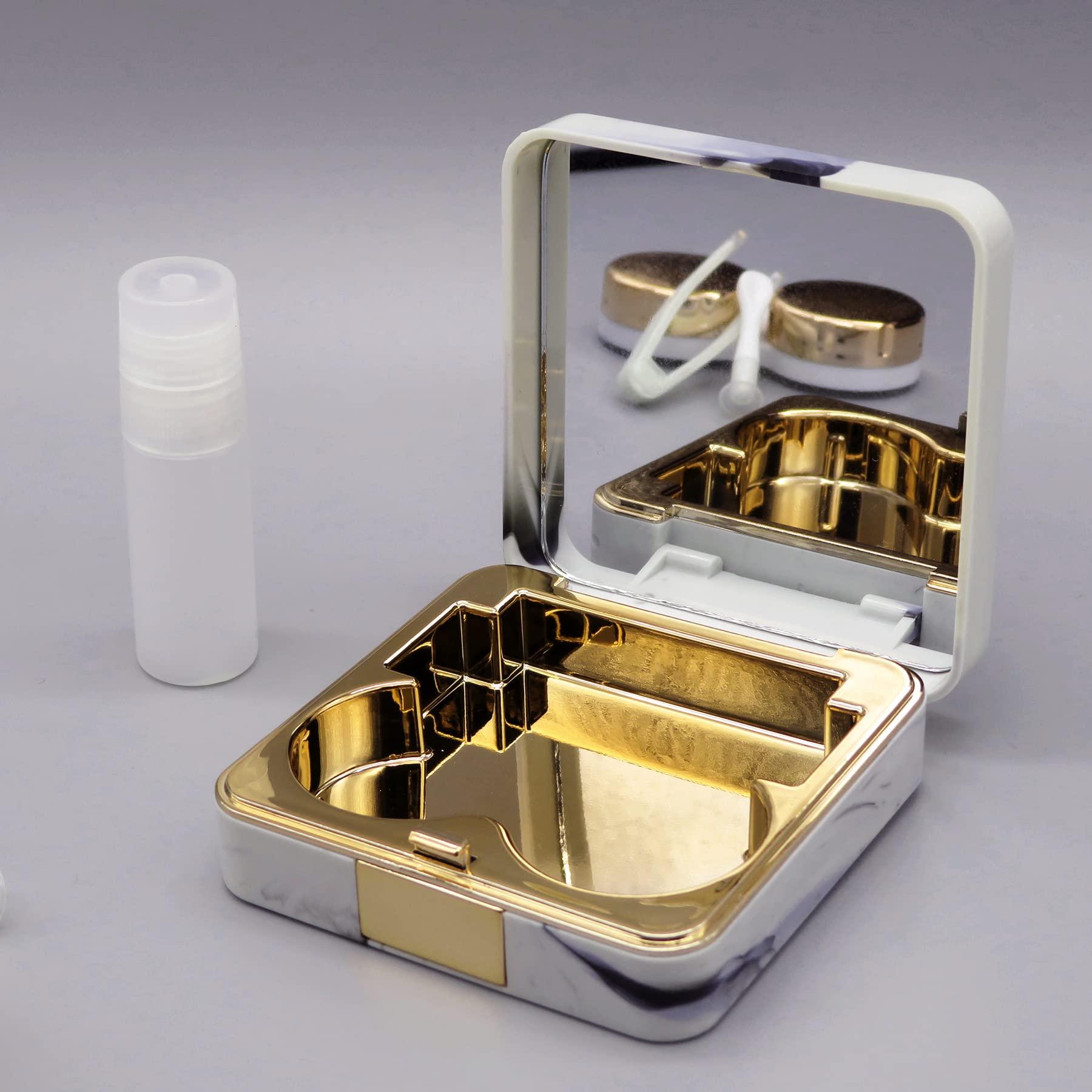 Vastsoon Vastsoon Contact Lens Case, Portable Cute Eye Contacts Colored Lenses Remover Tool Kit with Mirror for Travel (Square, Gold)