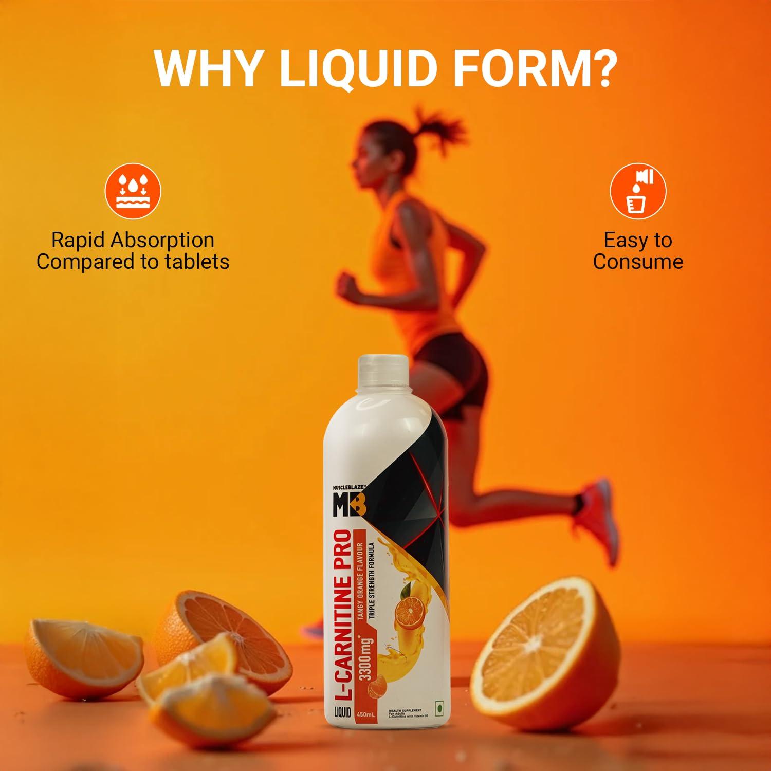 MuscleBlaze MuscleBlaze Liquid L-Carnitine PRO (Tangy Orange, 450ml) | Triple Strength Formula | 3300mg L- Carnitine