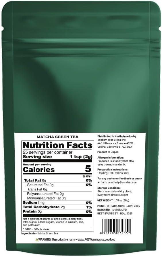 VAHDAM VAHDAM, Matcha Green Tea Powder, 50g 100% Pure Japanese Matcha Green | Matcha Tea Sourced from Shizuoka, Japan | Classic Culinary Grade Matcha for Smoothies, Latte