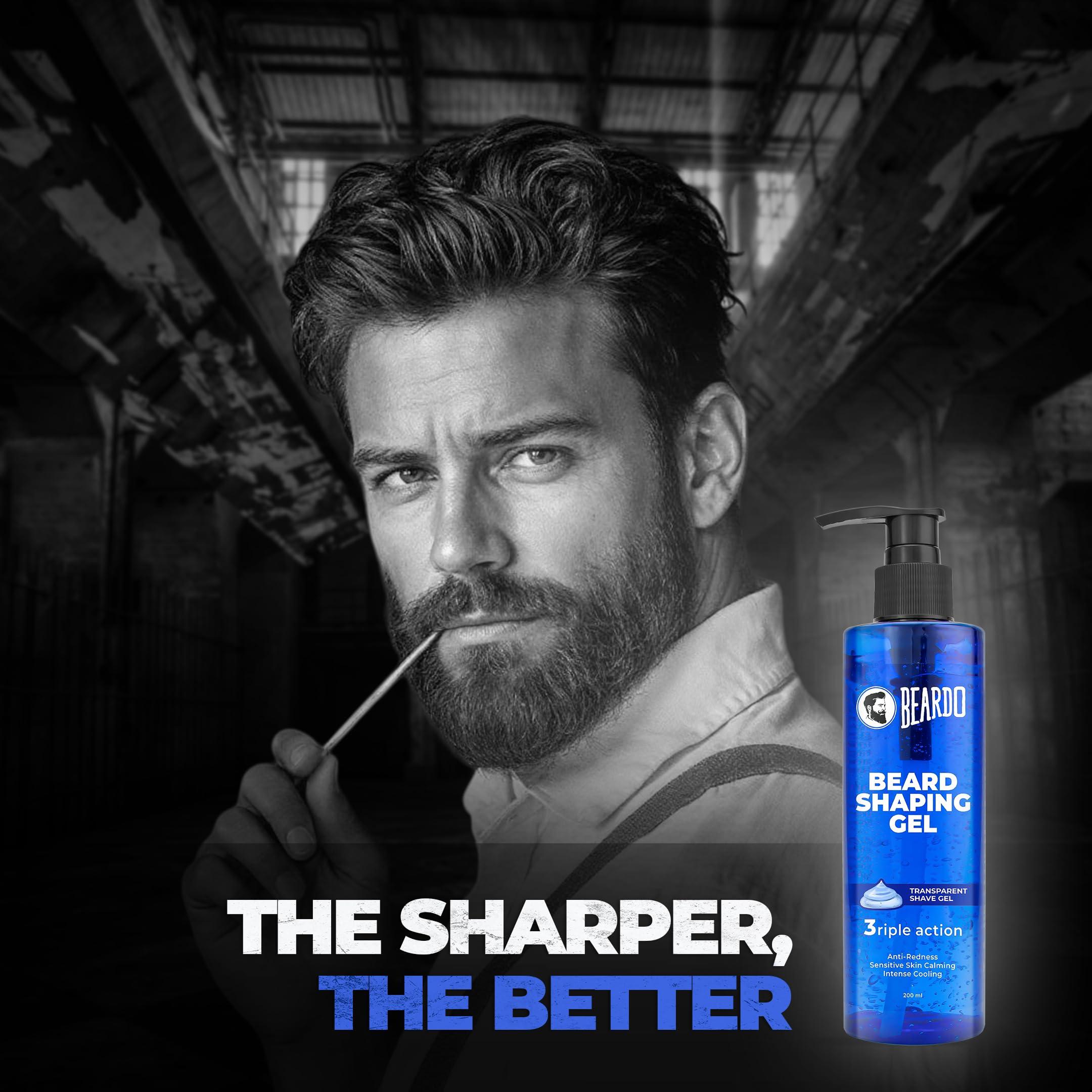 BEARDO Beardo Beard Shaping Gel, 200ml | 3riple Action Transparent Shaving Gel for Men | Shaving gel with Anti-Redness, Calming, Intense Cooling | Suitable for Sensitive Skin