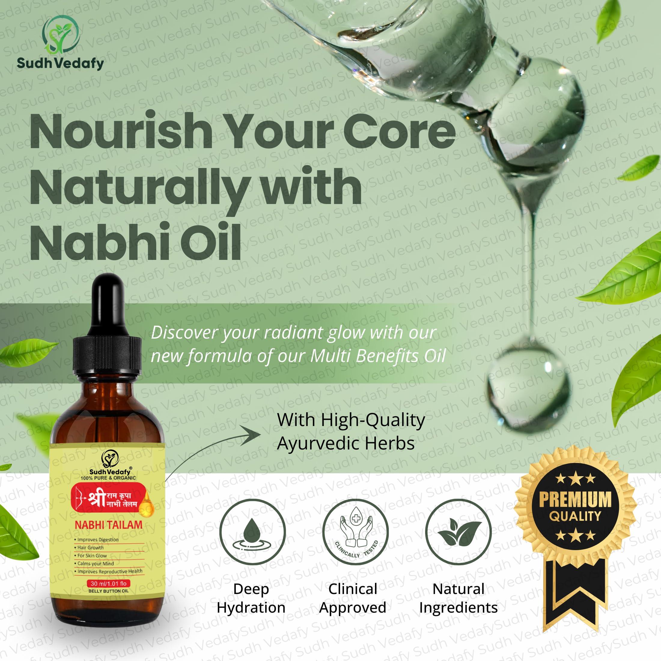 Sudh Vedafy Sudh Vedafy Sri Ram Nabhi Tailam 30ml | Ayurvedic Multi Benefit Nabhi Oil | Belly Button oil for Skin & Hair | Nabhi Oil ayurvedic for Health and Beauty | (Pack of 1)