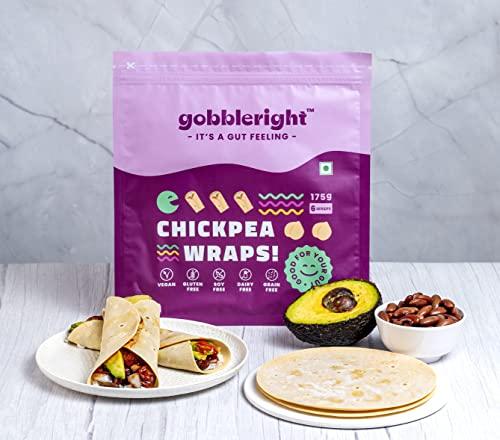 GOBBLERIGHT GOBBLERIGHT Gluten Free Tortilla Chickpea Wraps - Pack Of 2 (12 Wraps)/Gluten Free, Vegan, Dairy Free, Soya Free, Grain Free/Best For Burrito, Wraps, Tortilas, Tacos, Shawarmas And Rolls, 350 Gram