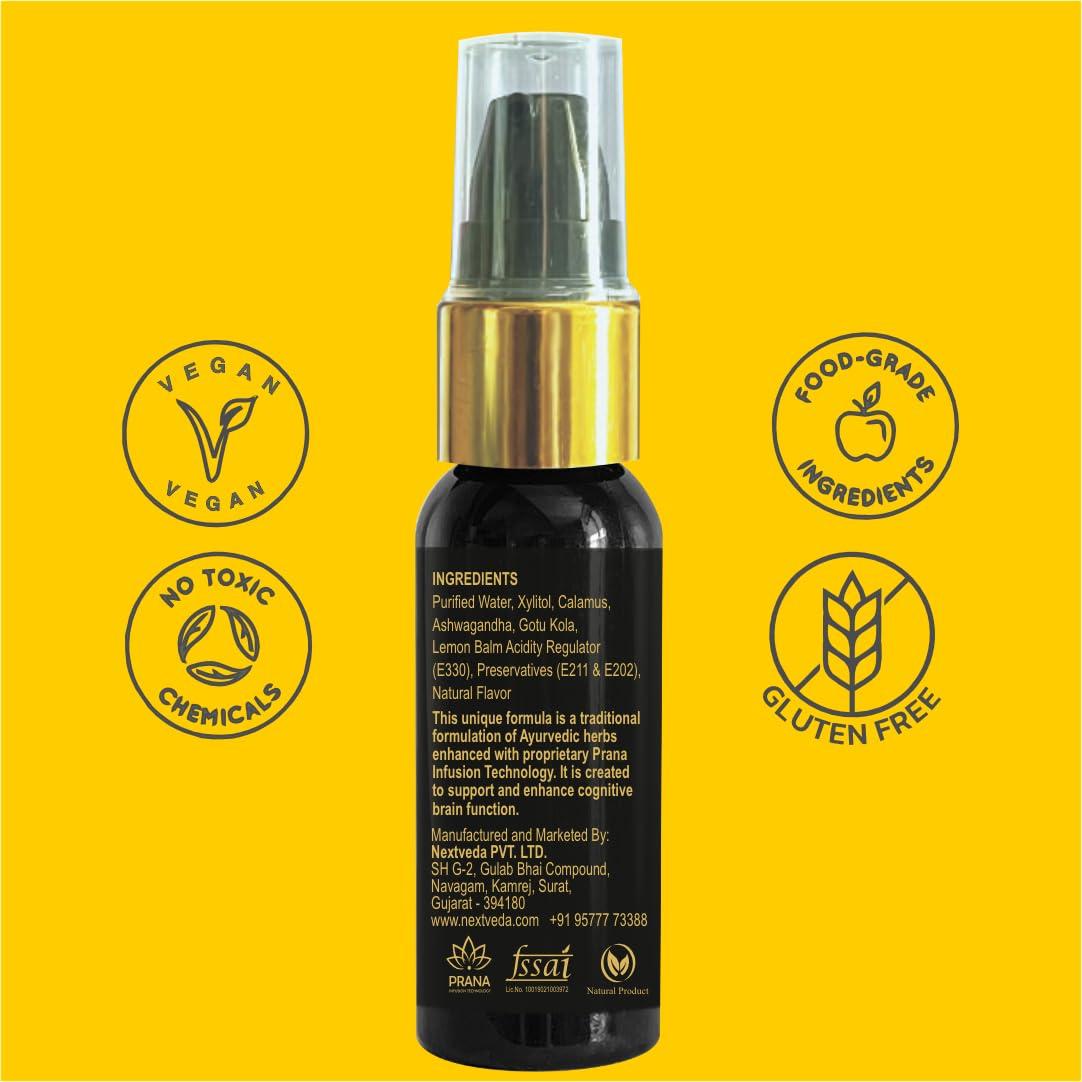 next veda Nextveda Ayurvedic Brain Fuel Food Supplement Spray Concentration (30ml) | Prana Infusion Technology Made Natural Oral Spray For Enhanced Focus | Memory Retention
