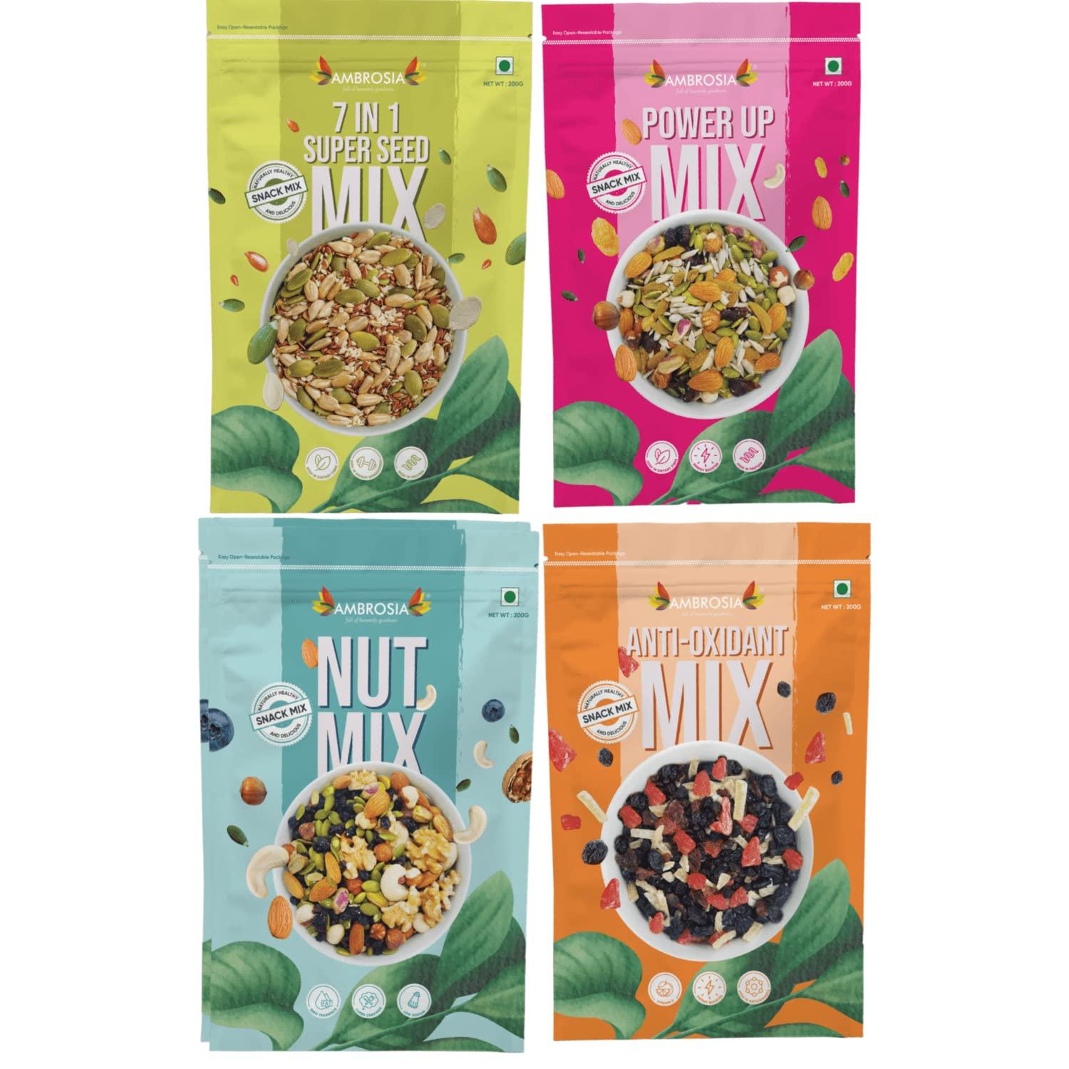 Ambrosia Ambrosia Trail Mix Combo NutMix, BerryMix, PowerMix, MorningMix 800g | each item weight 200g