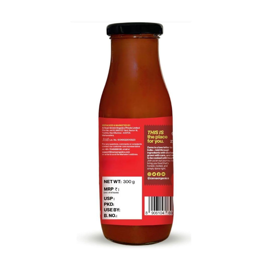 Zama Zama Organics Tomato Ketchup 300g Glass Bottle | Tomato Sauce | Organic ingredients | Organic Tomatoes | Tangy And Raw Flavour | Traditionally produced | No artificial Dyes and flavours