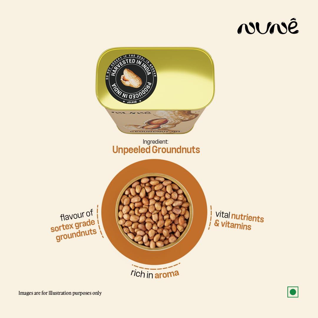 nune Nune Virgin Organic Cold Pressed Groundnut Oil - 1 Litre 100% Pure Natural & Certified Unrefined Cooking Oil | Rich Aroma & Real Flavoured Oil