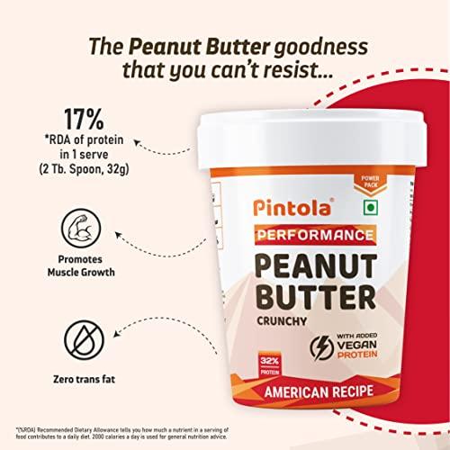 Pintola Pintola American Recipe Performance Series Peanut Butter (Crunchy) - 1kg | Vegan Protein | 32% Protein | High Protein & Fiber