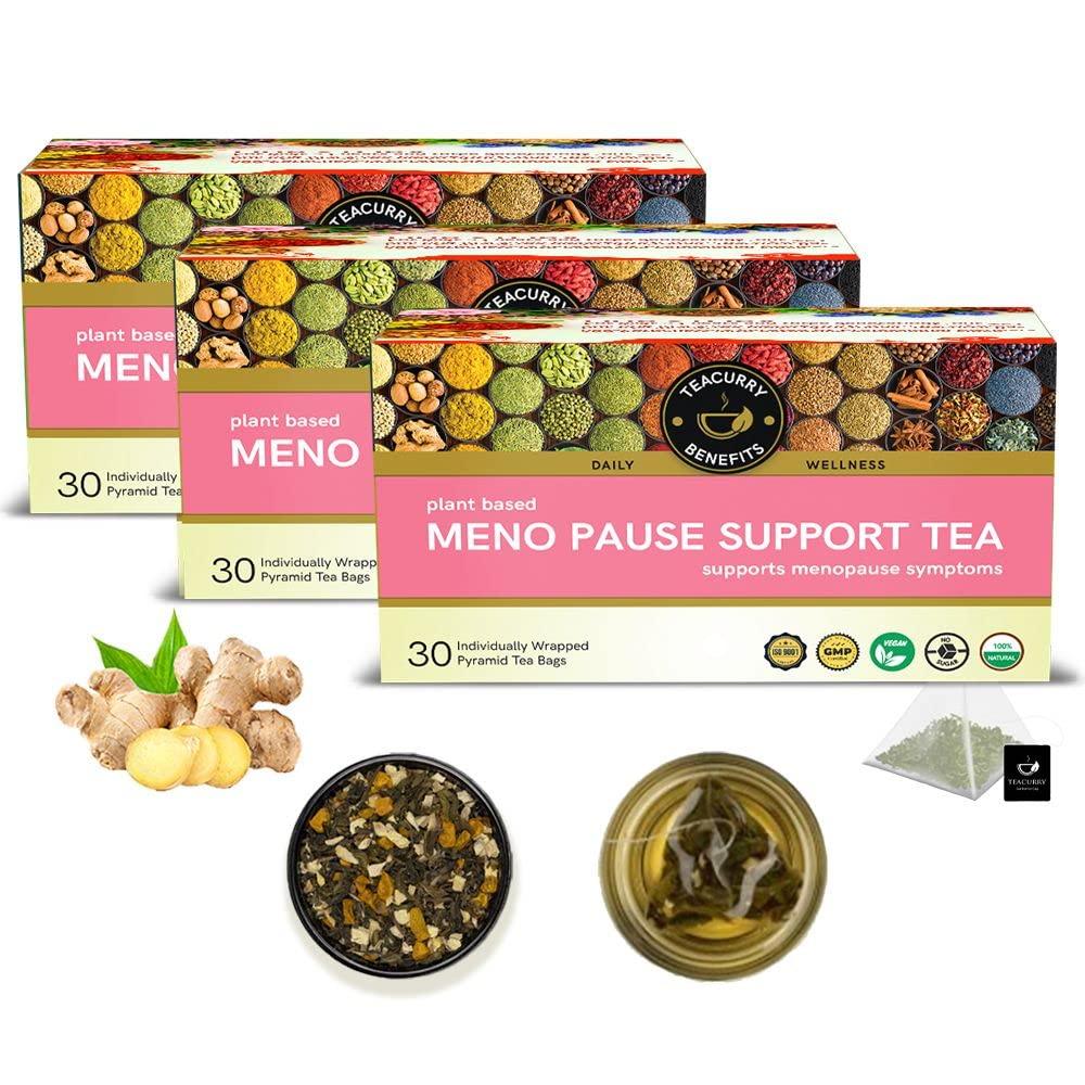 TEACURRY TEACURRY Meno Pause Tea - (3 Month Pack, 90 Tea Bags) - Helps delay Menopause & stop Hot Flashes | Made With Raw Ingredient - Shatavari, Pearmint, Ginger