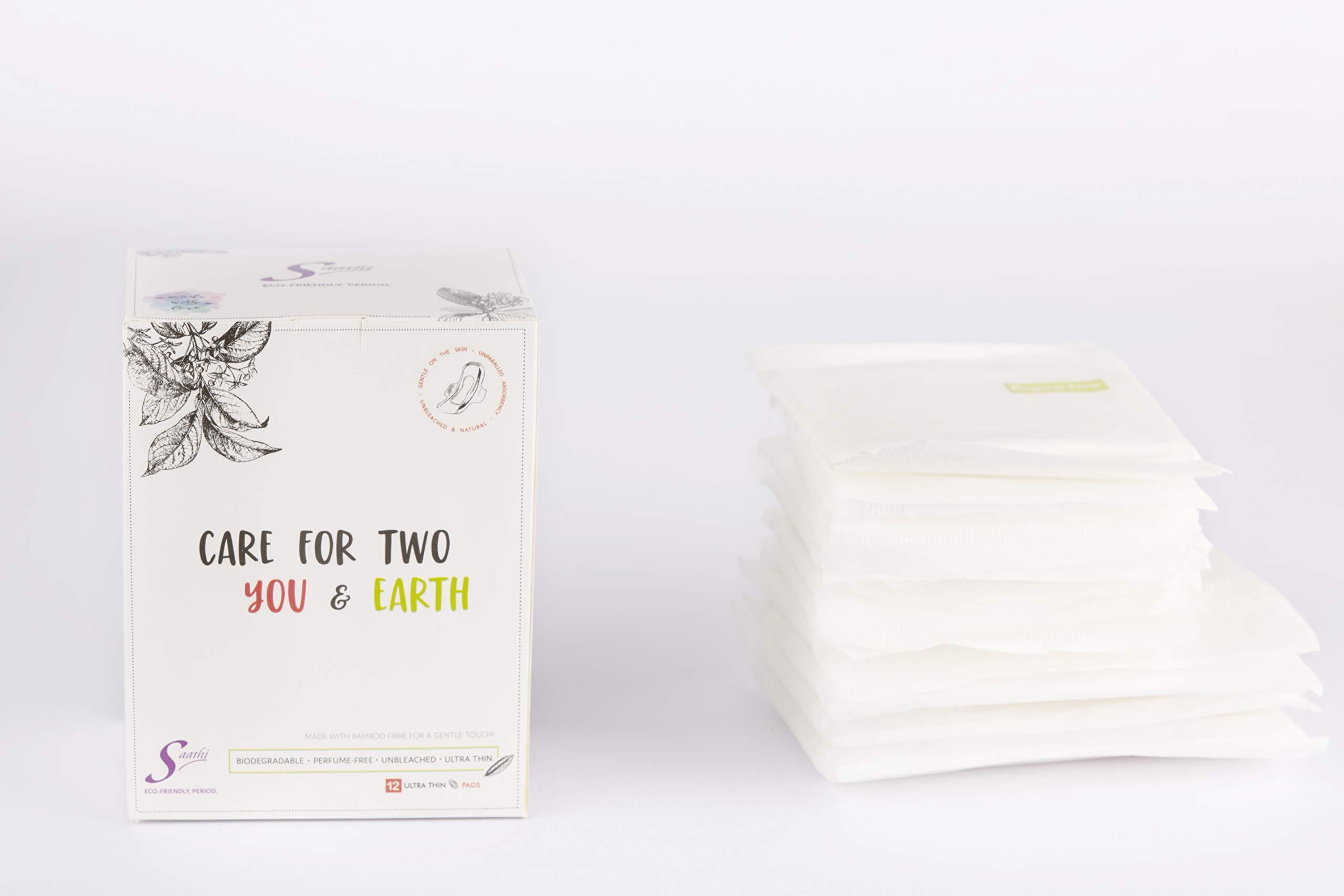 Saathi Saathi Regular (245 mm) Certified Organic Bamboo Biodegradable Sanitary Pads with Wings for Regular Flow & Rash-Free Periods - 12 Pads, Eco-Friendly, Natural & Compostable Napkins for Women