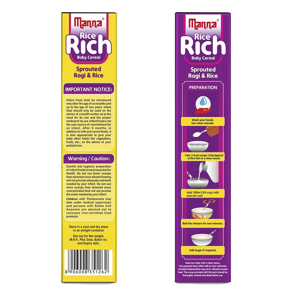 Manna Manna Baby Cereal 200G | Baby Food (6+Months) Sprouted Ragi & Rice | 100% Natural Health Mix - No Flavors