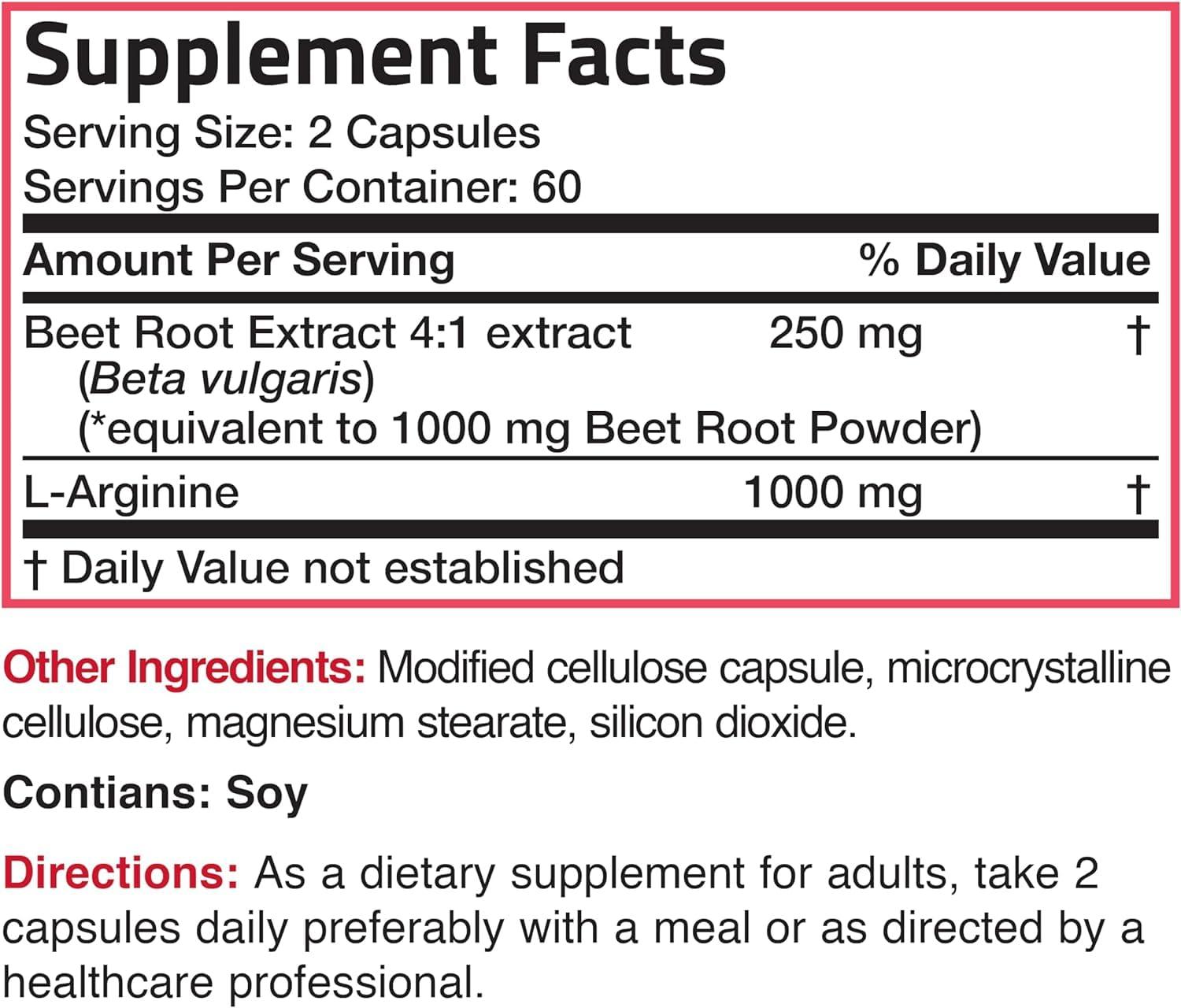 ATHINIKA NUTRITION Beet Root + L-Arginine 2000 MG Nitric Oxide Production- Non-GMO, 120 Vegetarian Capsules
