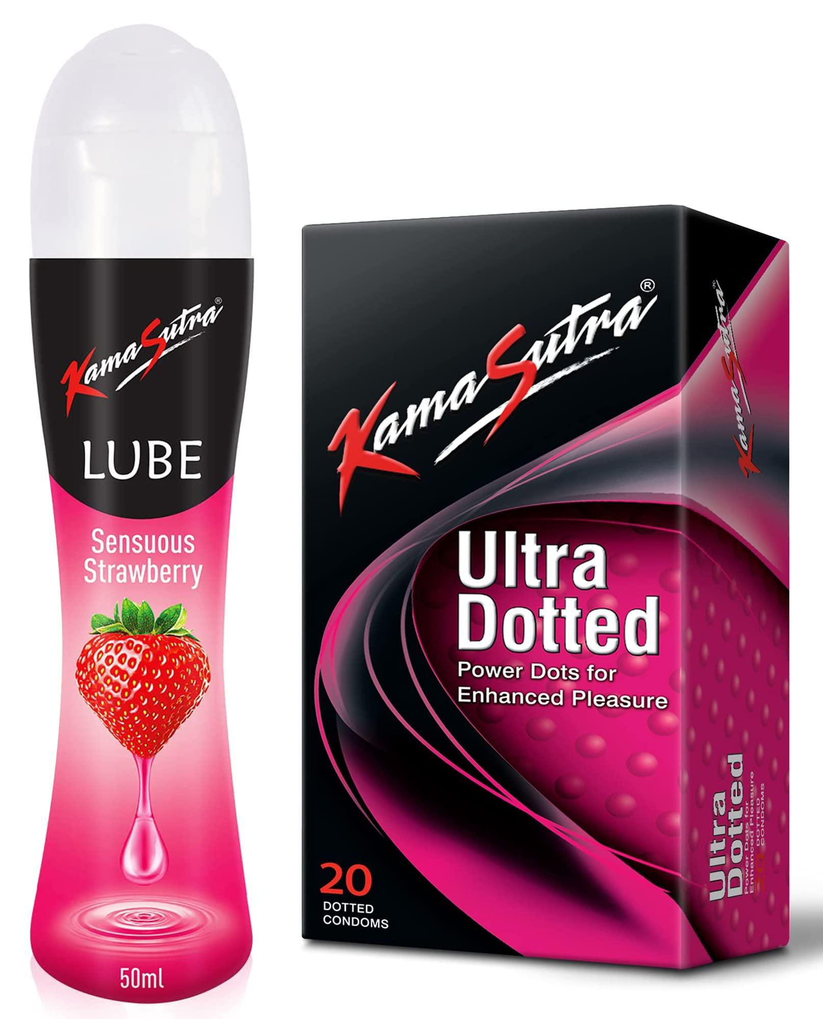 KamaSutra KamaSutra Ultra Dotted Condoms for men - 20 count & Strawberry Personal Lubricant - 50 ml