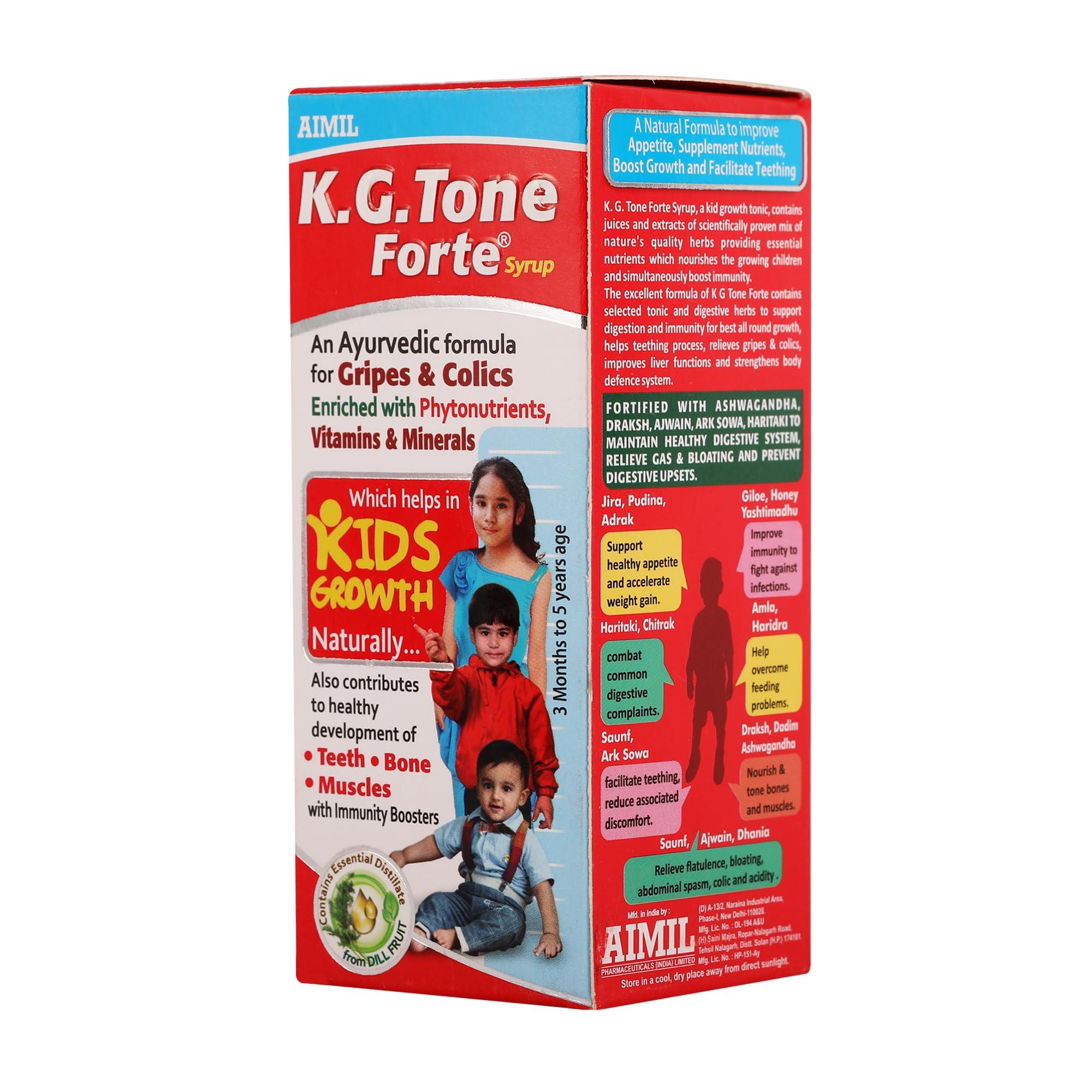 AIMIL AIMIL K.G. Tone Forte Syrup - 100ml (Pack of 6) | Herbal Syrup for Natural Kids Growth and Immunity | For Healthy Development of Teeth, Bones and Muscles | Ayurvedic Formula for Gripes & Colics