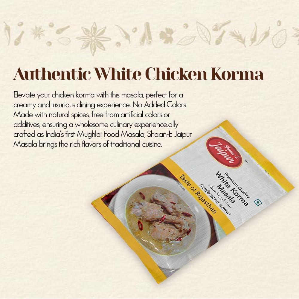 SHAAN-E JAIPUR Shaan-E Jaipur White Korma Masala | Shahi White Chicken Korma Masala | Natural Spices | Spice for Authentic Taste and Colour 50 gm Each (Pack of 1)