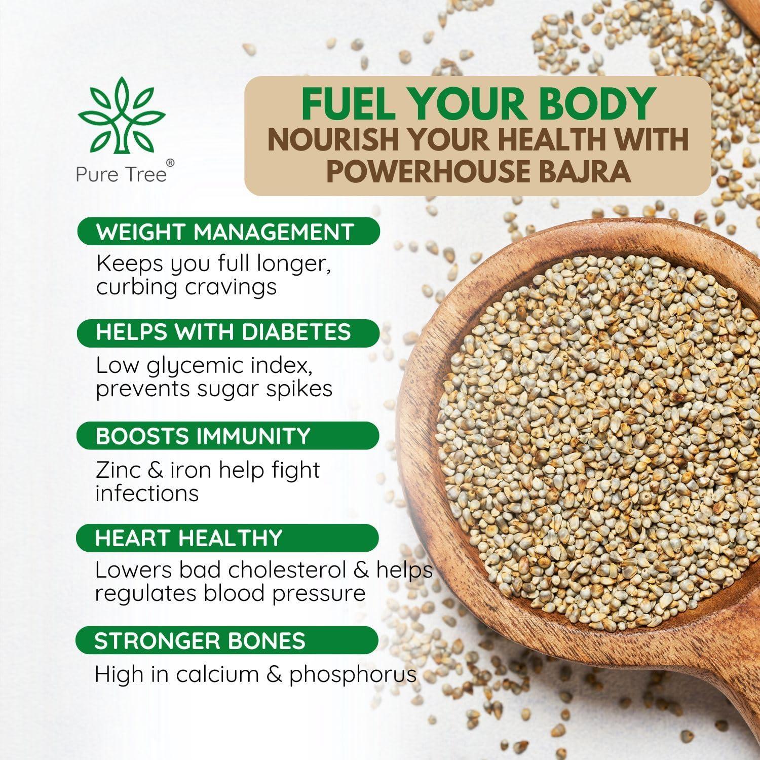 Pure Tree Pure Tree Certified Organic Bajra Millet | 900 g | Pearl Millet | Bajri/Sajje/Kambu/Pindi/Sajjalu | Gluten-Free | Rich In Antioxidants and Fiber | Millets Whole Grains