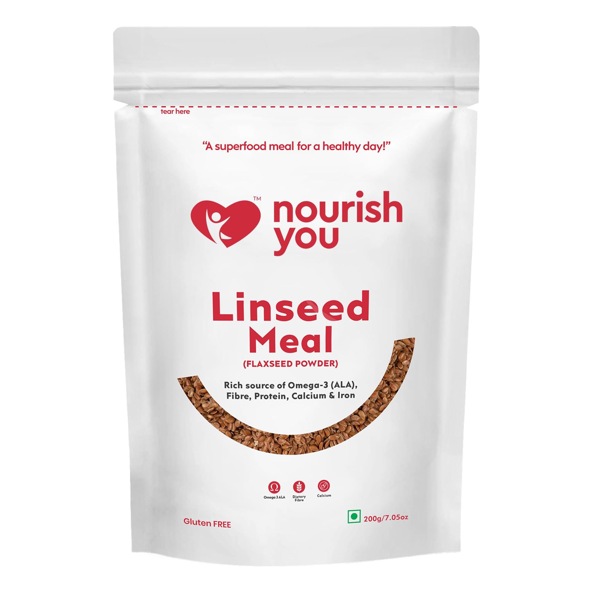 NOURISH YOU NOURISH YOU Cold Milled Organic Flax Seed Powder 200G | ALSI Powder| Rich in Omega 3 | Fibre- 200 GM (Pack of 1)