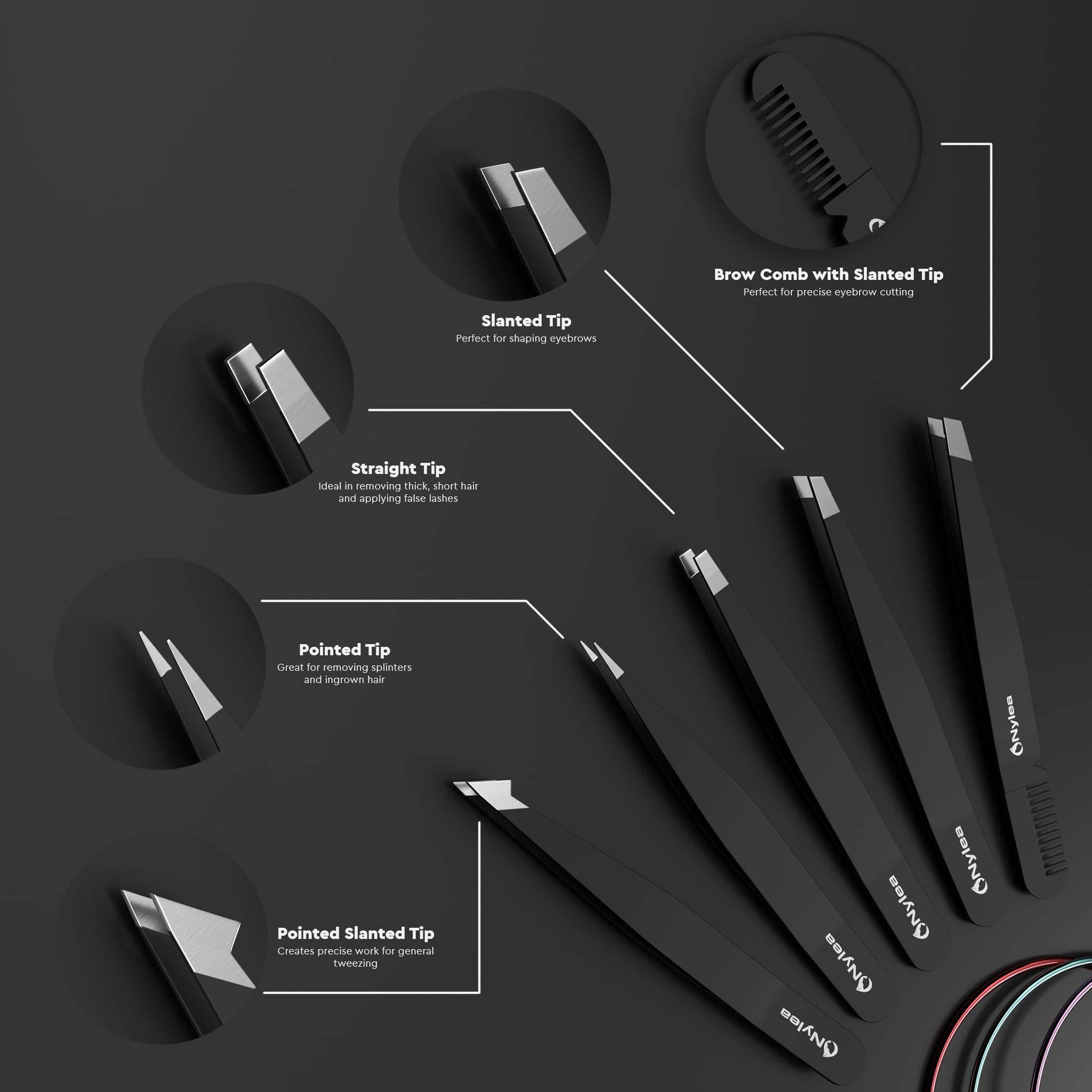 Nylea Nylea 9pcs Precision Tweezers & Nail Clippers Set [Stainless Steel] Pedicure Scissors, Toenails Cuticle Cutter Clipper Fingernails Grooming Kit for Men & Women Eyebrows Facial Hair [Free Leather Case]