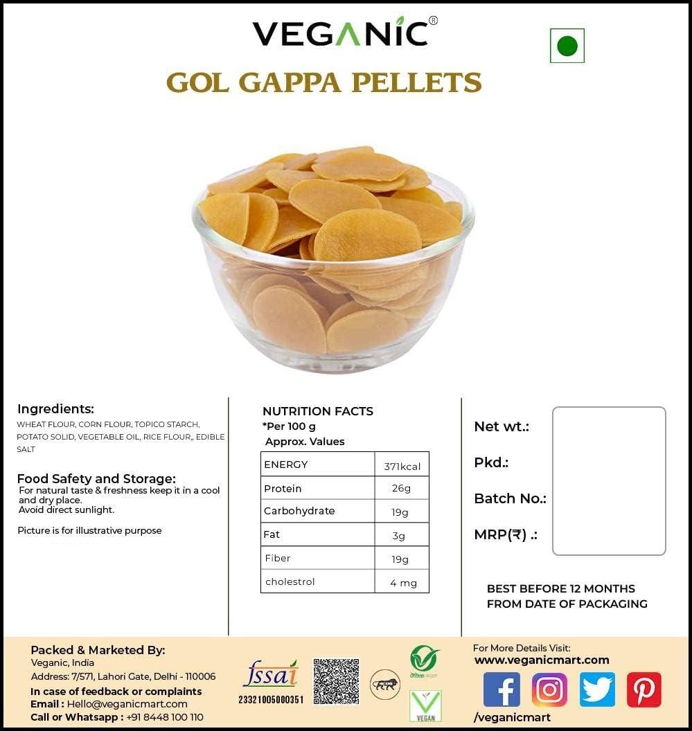 Veganic Veganic Dry Gol Gappa/ Pani Puri/ Puchka Wheat Snack Pellets | Ready To Fry Atta Golgappa Papad - 400gm